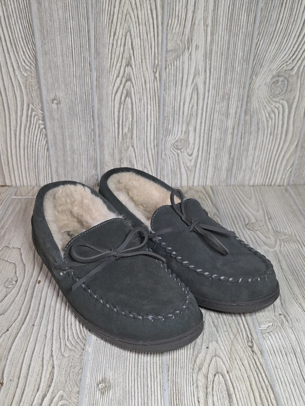 MySlippers by MyPillow Men's Charcoal Suede Faux Fur Lined  Moccasin Slippers